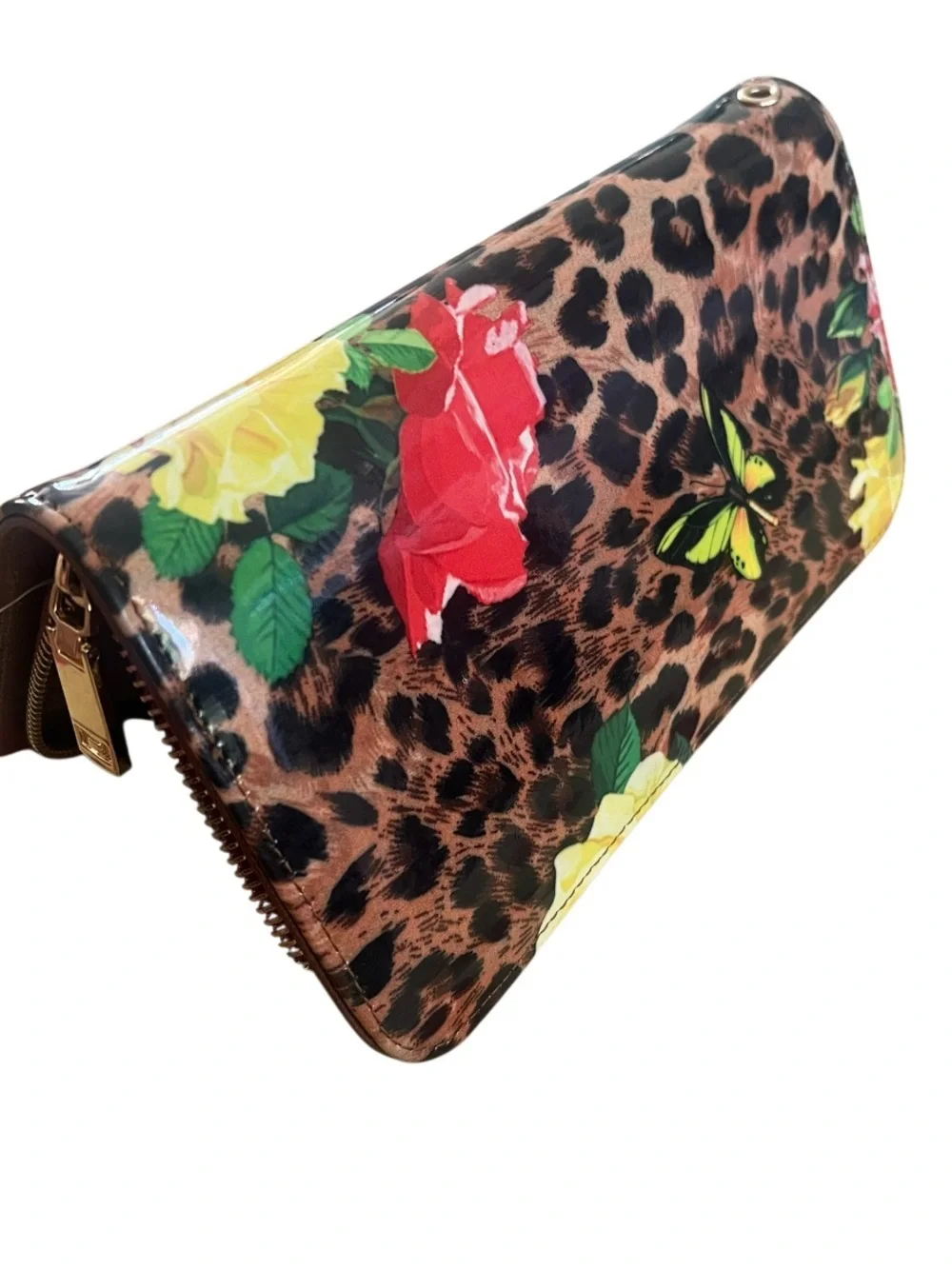 Glossy leopard print satchel wallet